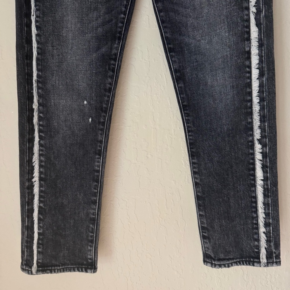 PAIGE Brigitte Fringe Trimmed Mid-Rise Slim Jeans Black Size 27 - Picture 5 of 16